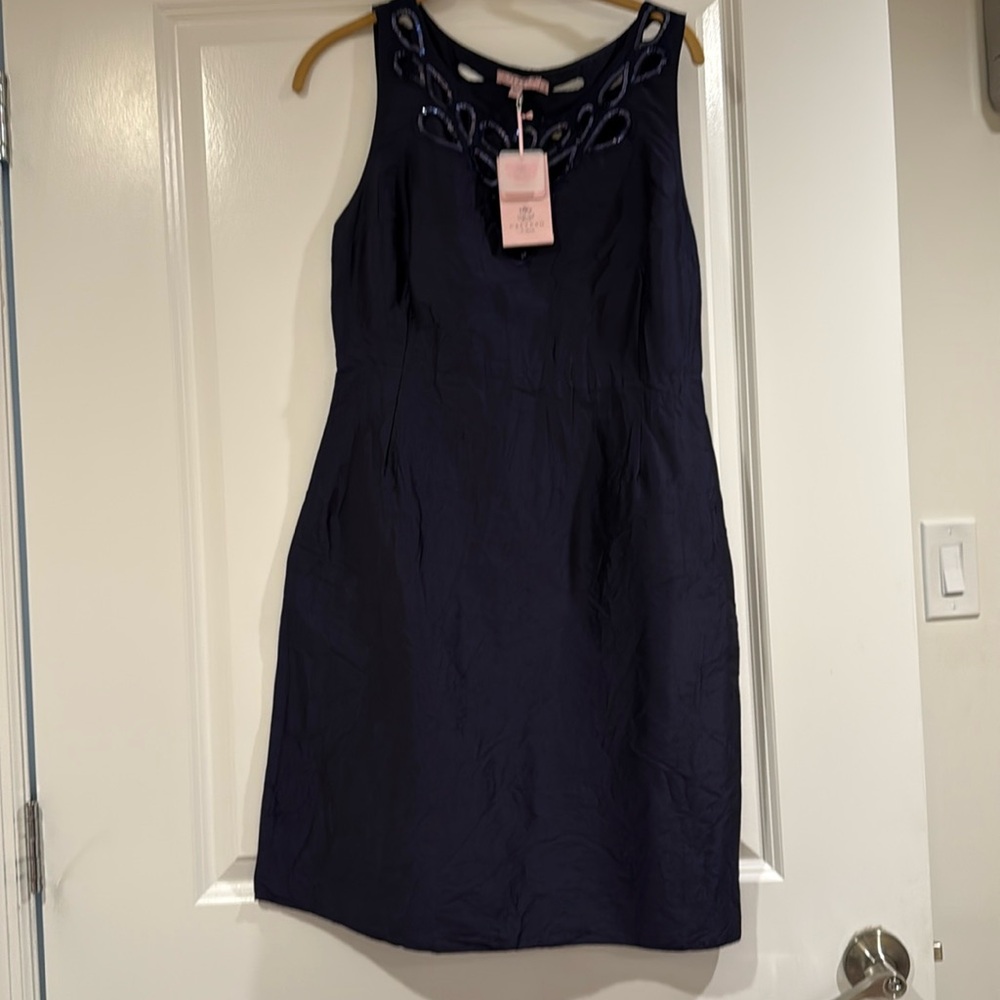 Calypso St Barth Silk Shantung Shift Dress Navy with Tags size 4